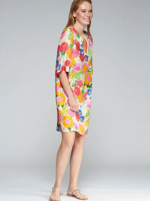VILAGALLO SILK BRIGHT FLOWERS DRESS - MULTICOLOR