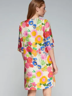 VILAGALLO SILK BRIGHT FLOWERS DRESS - MULTICOLOR