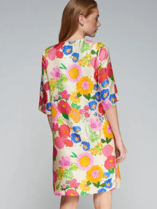 VILAGALLO SILK BRIGHT FLOWERS DRESS - MULTICOLOR