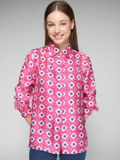 VILAGALLO SILK GEOMETRIC SHIRT - FUCSIA