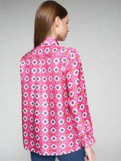 VILAGALLO SILK GEOMETRIC SHIRT - FUCSIA