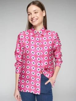 VILAGALLO SILK GEOMETRIC SHIRT - FUCSIA