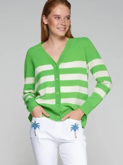 VILAGALLO STRIPED CARDIGAN - BRIGHT GREEN