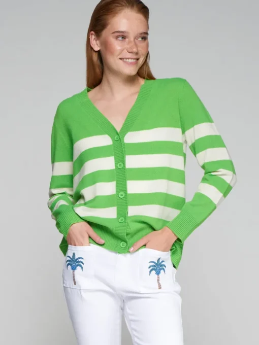 VILAGALLO STRIPED CARDIGAN - BRIGHT GREEN
