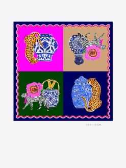 VILAGALLO TIGERS AND VASES SILK SCARF - MULTICOLOR