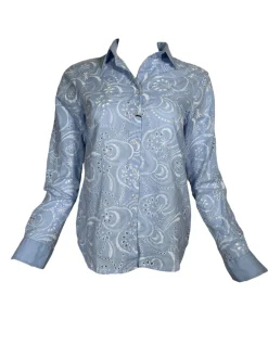 VLT'S BY VALENTINA'S EYELET BLOUSE - LIGHT BLUE/WHITE