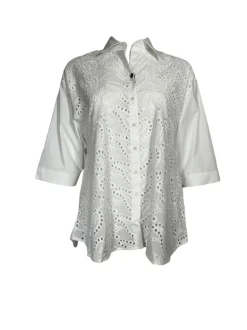 VLT'S BY VALENTINA'S EYELET PAISLEY BLOUSE - WHITE