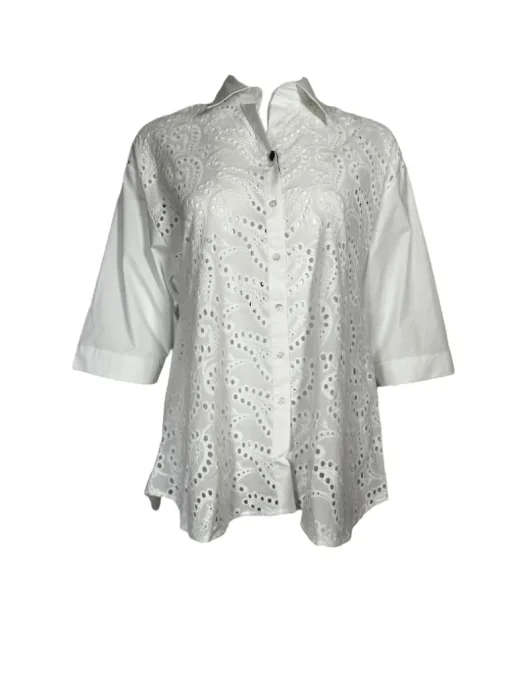 VLT'S BY VALENTINA'S EYELET PAISLEY BLOUSE - WHITE