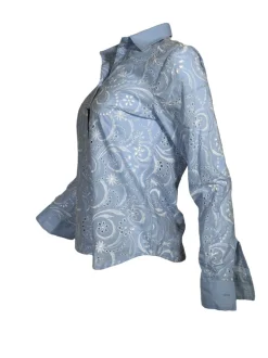 VLT'S BY VALENTINA'S EYELET BLOUSE - LIGHT BLUE/WHITE