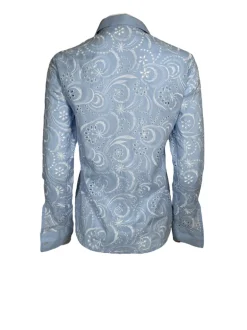 VLT'S BY VALENTINA'S EYELET BLOUSE - LIGHT BLUE/WHITE