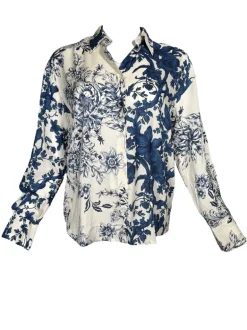VLT'S BY VALENTINA'S FLORAL BLOUSE - BLUE/WHITE