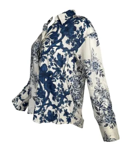 VLT'S BY VALENTINA'S FLORAL BLOUSE - BLUE/WHITE