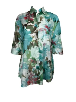 VLT'S BY VALENTINA'S WATERCOLOR FLORAL BLOUSE - GREEN/BLUE