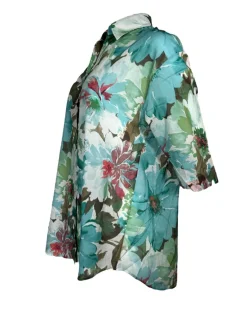 VLT'S BY VALENTINA'S WATERCOLOR FLORAL BLOUSE - GREEN/BLUE