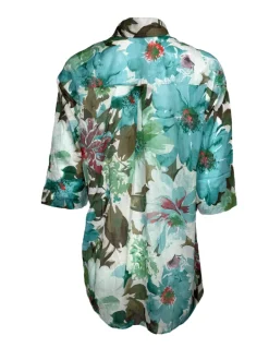 VLT'S BY VALENTINA'S WATERCOLOR FLORAL BLOUSE - GREEN/BLUE