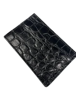 W.KLEINBERG ALLIGATOR FLAT CARD CASE - BLACK