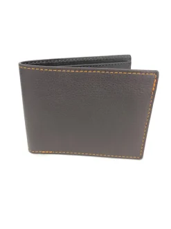 W.KLEINBERG PEBBLED BIFOLD WALLET - CHOCOLATE WITH ORANGE STITCHING