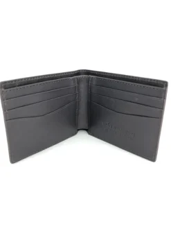 W.KLEINBERG PEBBLED BIFOLD WALLET - CHOCOLATE WITH ORANGE STITCHING