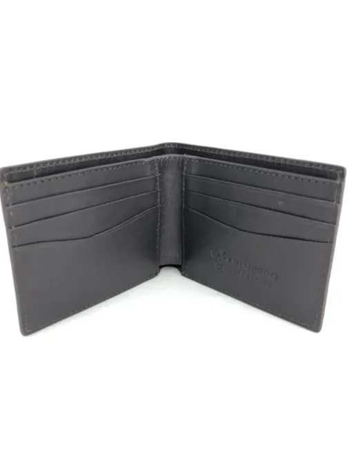 W.KLEINBERG PEBBLED BIFOLD WALLET - CHOCOLATE WITH ORANGE STITCHING