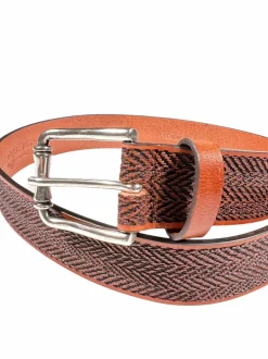 W.KLEINGBERG HERRINGBONE BELT - COGNAC