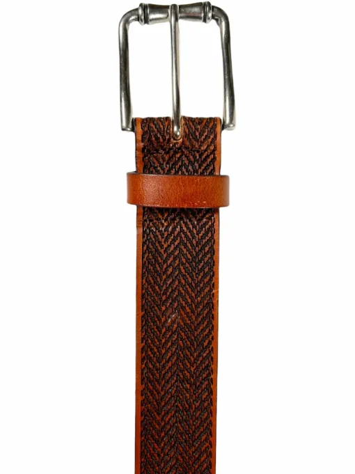 W.KLEINGBERG HERRINGBONE BELT - COGNAC