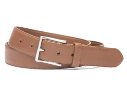 W.KLEINGBERG HIGH PEBBLED BELT - COGNAC WITH NAVY STITCHING