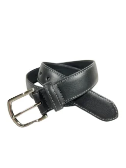 W.KLEINGBERG HIGH PEBBLED BELT - BLACK WITH CHARCOAL STITCHING