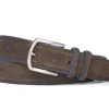 W.KLEINGBERG SUEDE BELT - CHOCOLATE WITH ROYAL BLUE DETAIL