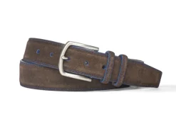 W.KLEINGBERG SUEDE BELT - CHOCOLATE WITH ROYAL BLUE DETAIL