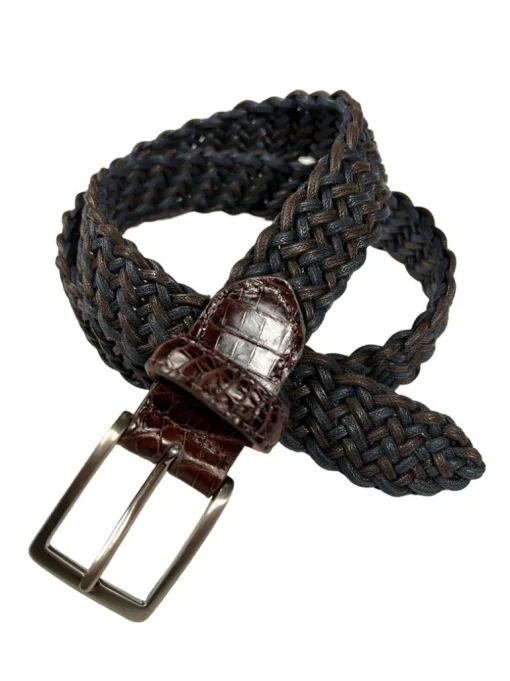 W.KLEINGBERG WOVEN STRETCH BELT - CHOCOLATE/NAVY
