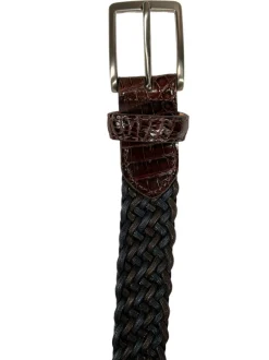 W.KLEINGBERG WOVEN STRETCH BELT - CHOCOLATE/NAVY